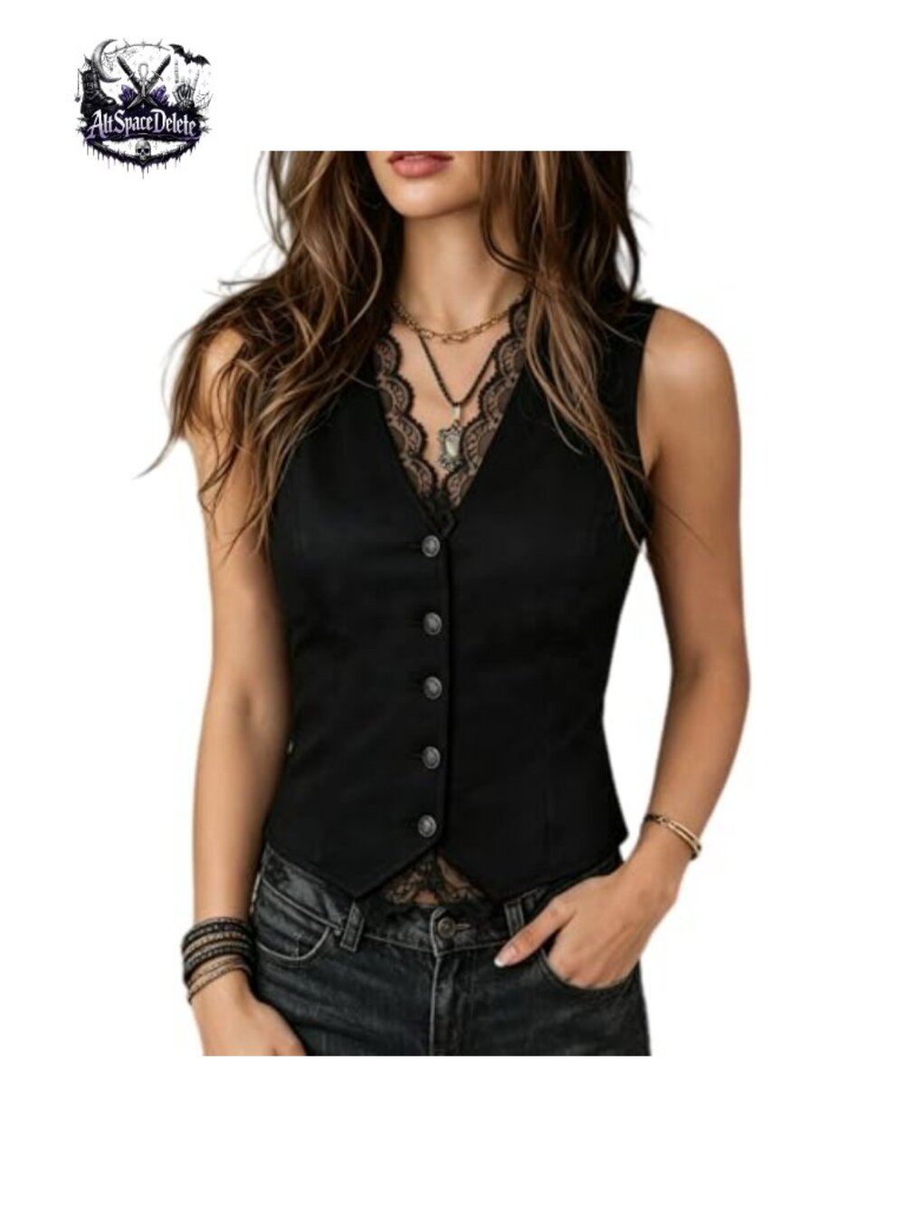 Velvet Steampunk Victorian Gothic Corset Vest Lace Trim V-Neck Waistcoat